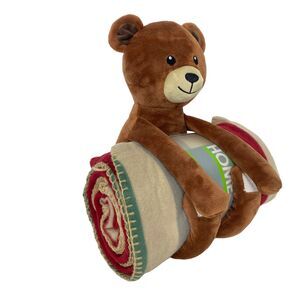 HSN Warm & Cozy Brown Bear Plush Stuffed Animal Blanket Hugger Toy/Fleece Throw